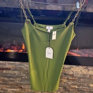 Cult Gaia gold chained strapped mini green dress XL